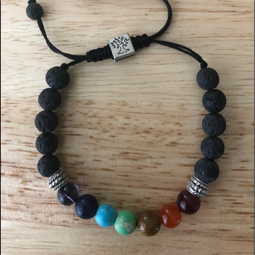 Chakra beads bracelet with lava stones.